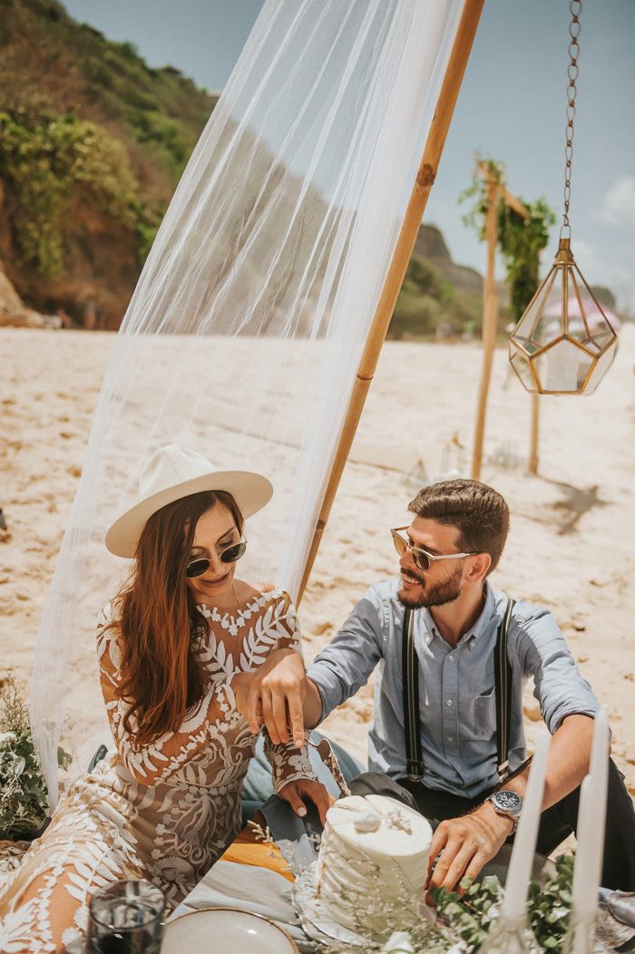 Boho Picnic Style Melasti Beach Wedding in Bali Junebug