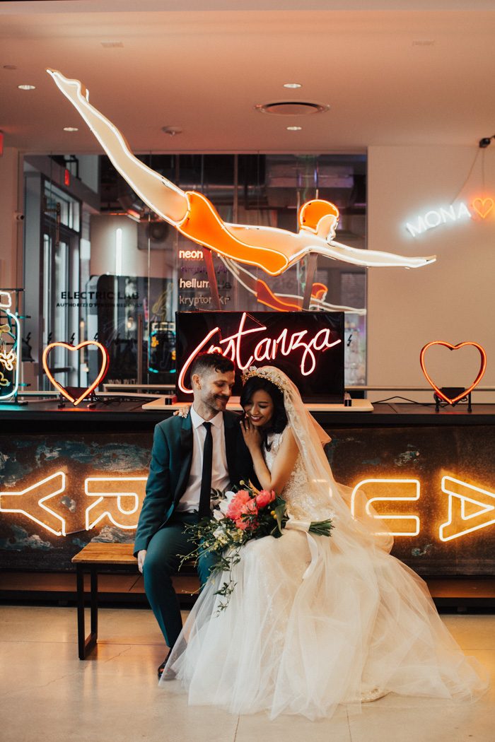 This Colorful Mid Century Museum Of Neon Art Wedding Is Our New