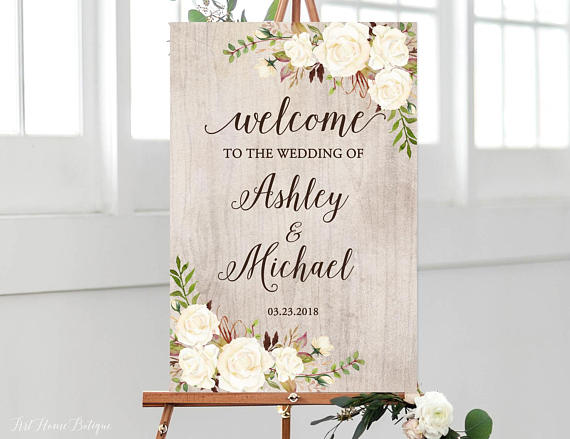 Customized Blush Pink Floral Wedding Vertical Welcome Sign Personalized Wedding Ceremony Welcome Board Large Custom Unframed Poster or Foam Board 