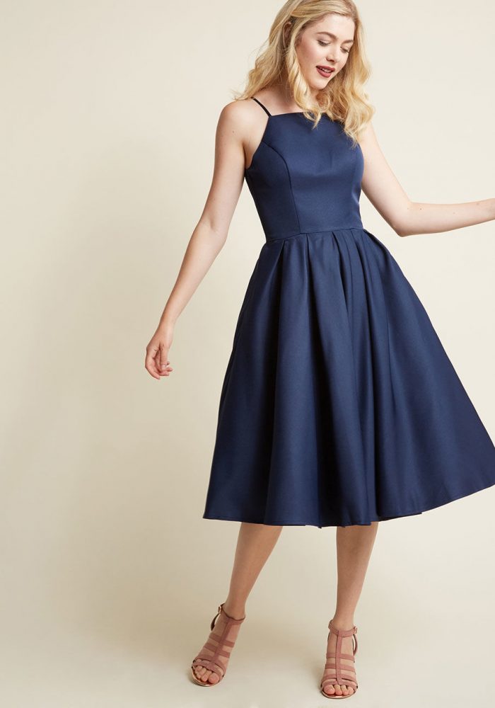 blue midi bridesmaid dress