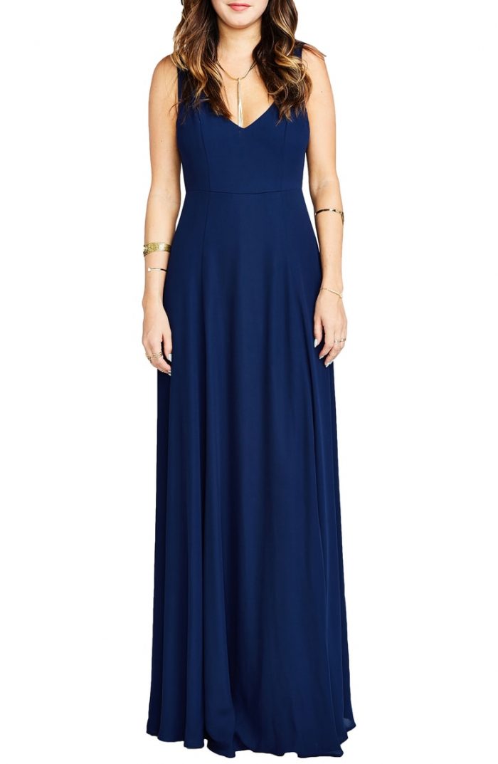 blue maxi bridesmaid dress