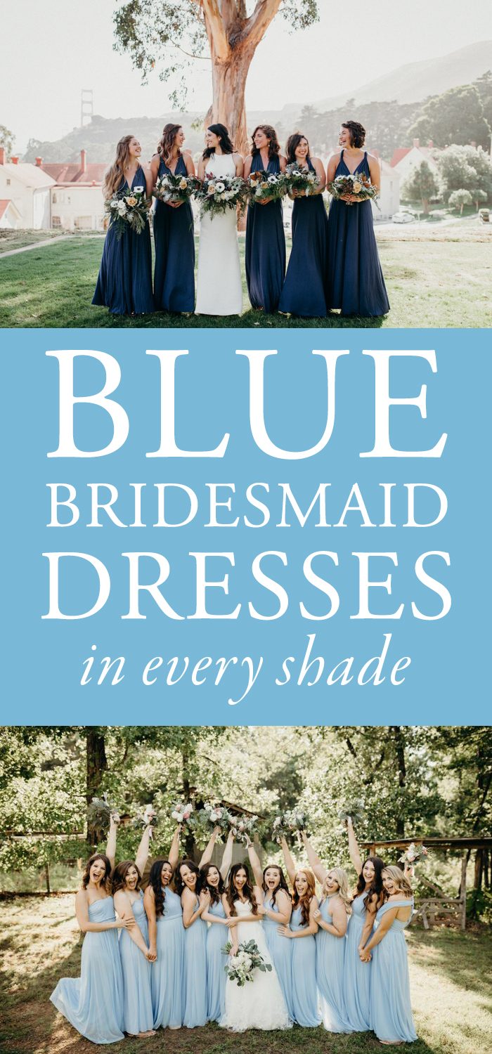 bridesmaids in different shades of blue