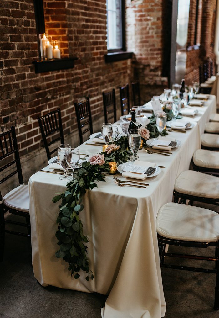 Utterly Romantic Portland Wedding at The Armory in Eucalyptus and Dusty ...
