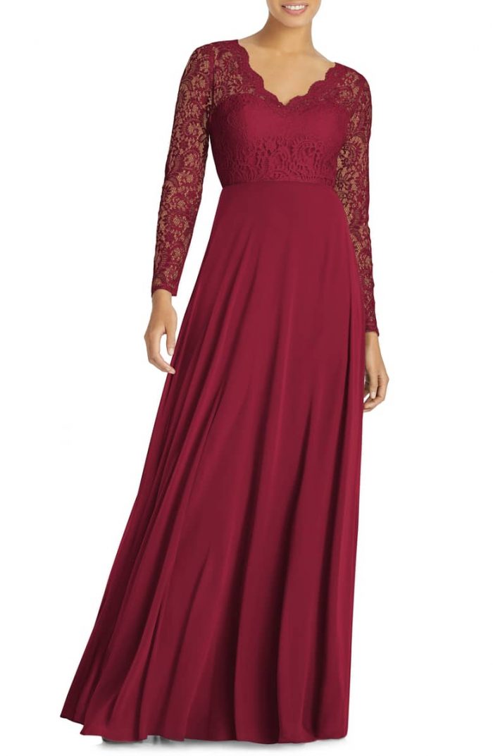 red bridesmaid dresses long sleeves