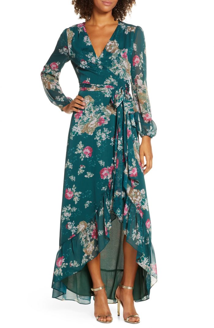 meryl long sleeve wrap maxi dress wayf