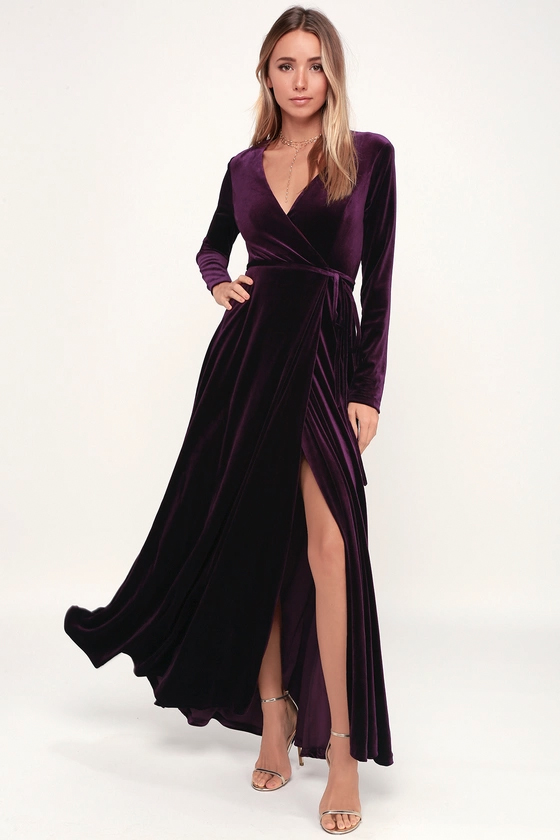 loving you dusty purple floral print long sleeve wrap maxi dress