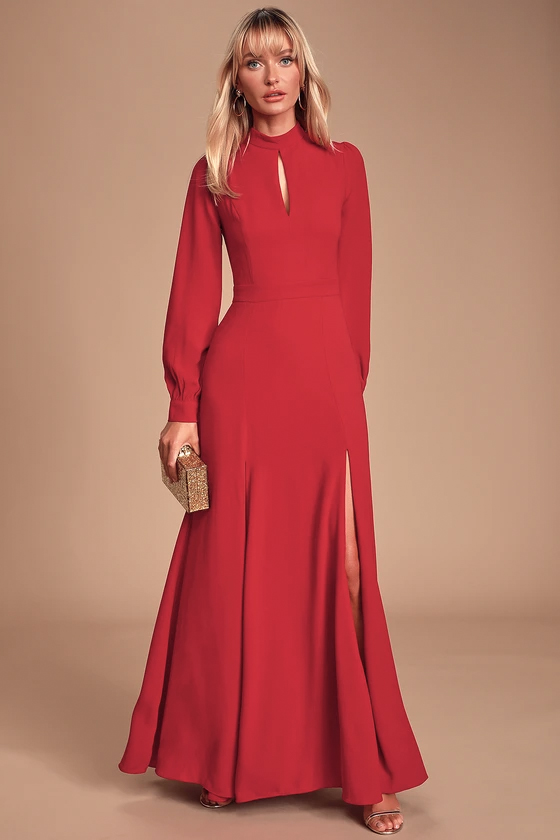 red long dress long sleeve