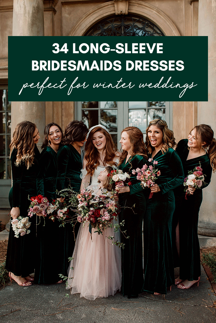 long sleeve forest green bridesmaid dresses