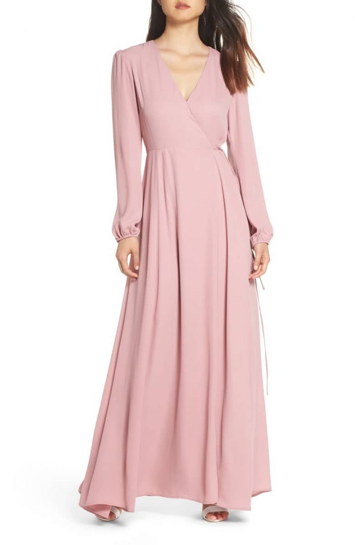 dusty pink long sleeve maxi dress