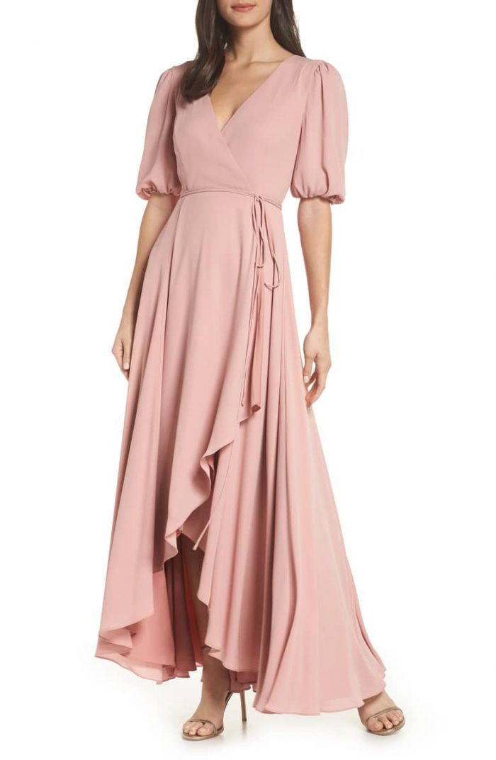 pink boho dress with sleeves