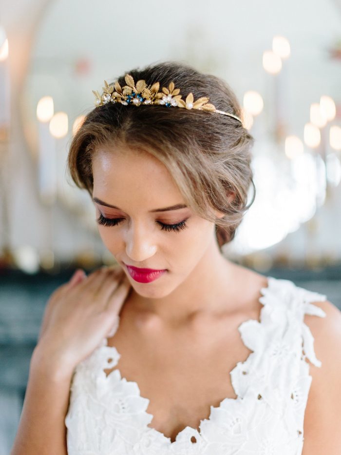 White Rose Wedding Bridal Hair Vine Headband Crystal Tiaras Crowns Head Piece 