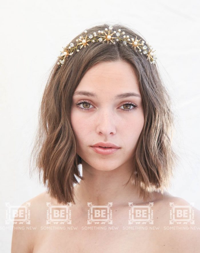 Gold crystal star bridal hair vine Gold crystal star headband headpiece Gold star bride tiara crown Wedding hair accessory.Style: #3005a.
