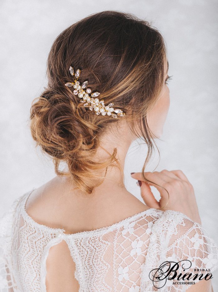 Women bridal white flower rhinestone pearl hair clip wedding hair accessories UQ 
