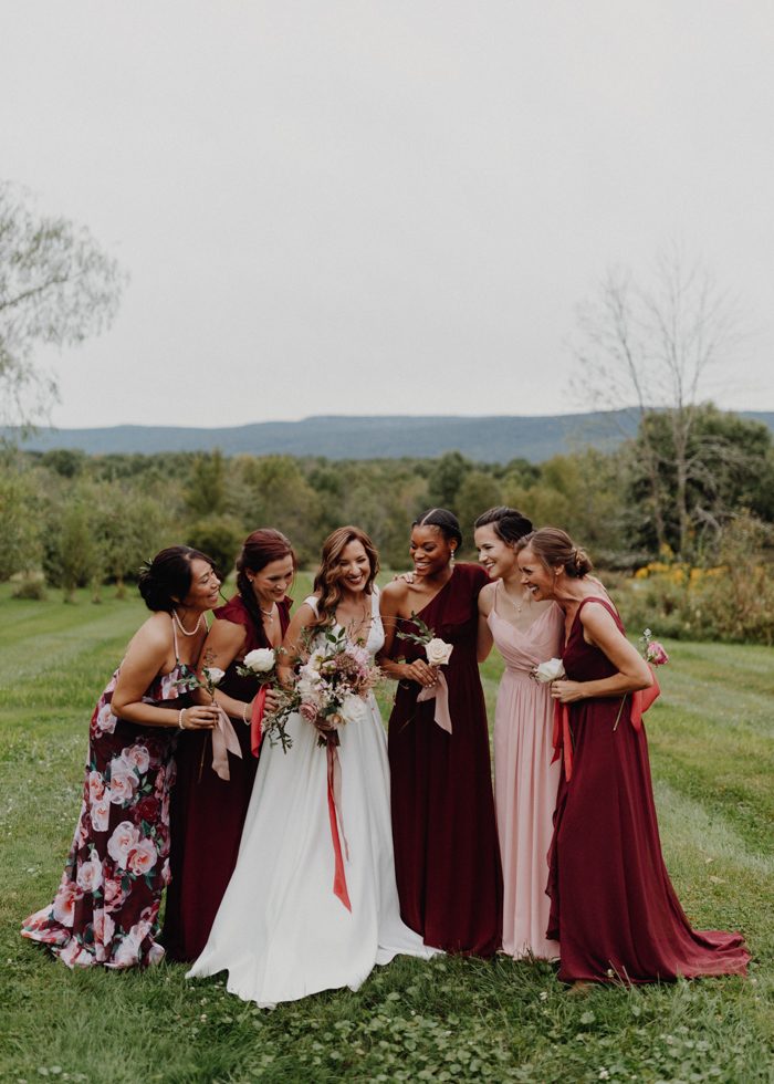 burgundy and peach bridesmaid dresses