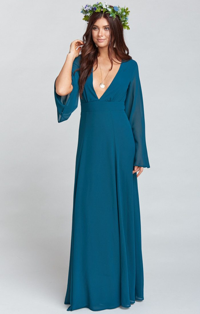 teal blue long dress