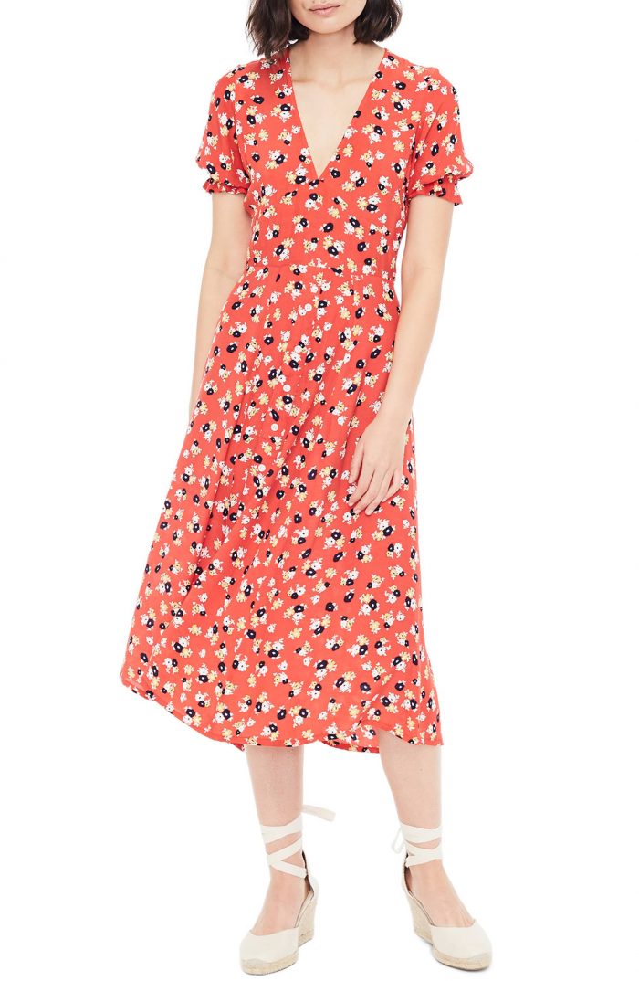 bardot fiesta floral midi dress