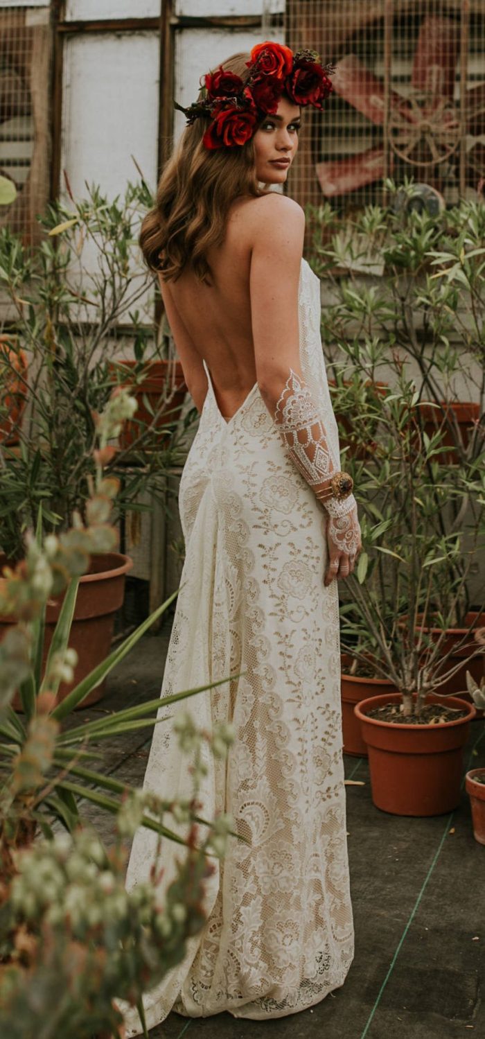 low back bohemian wedding dress