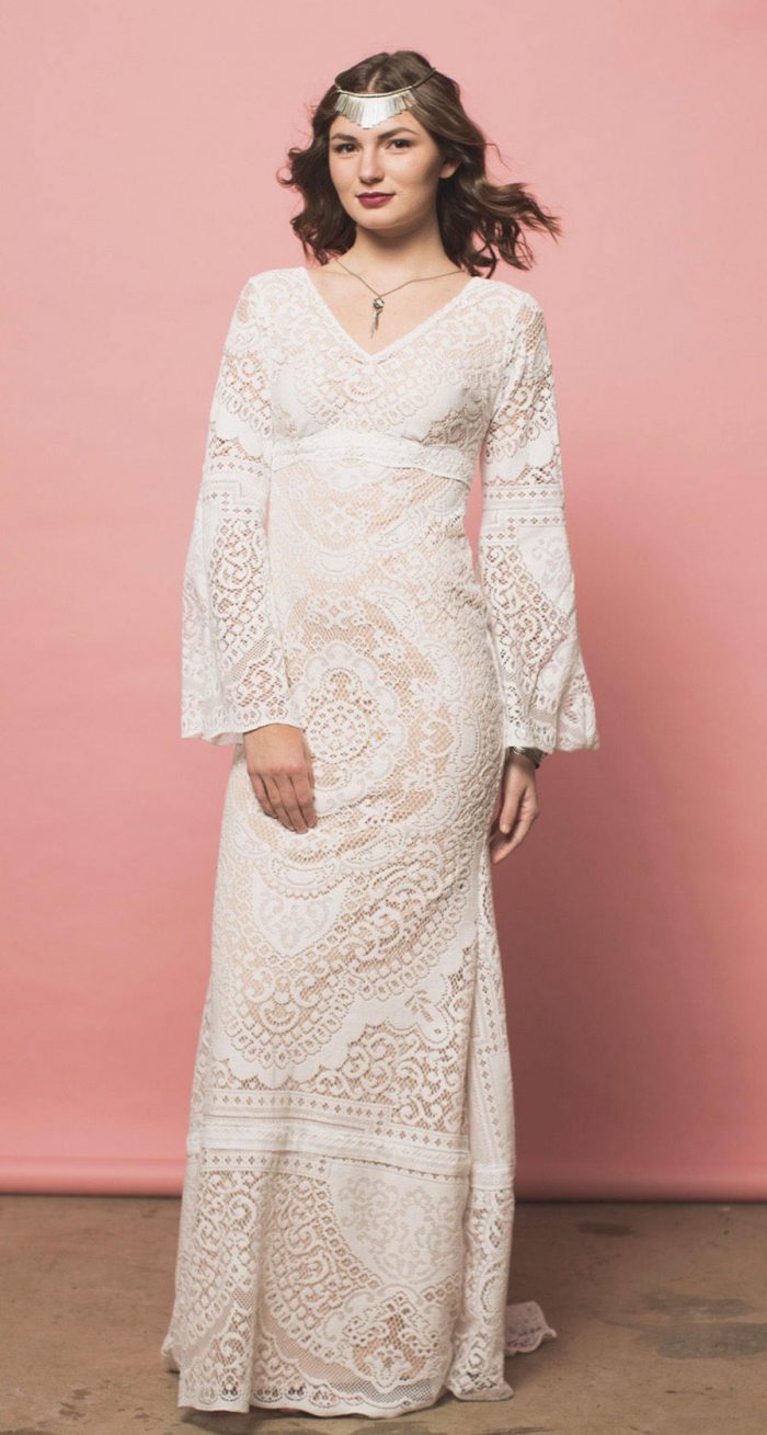 flared sleeve wedding dress