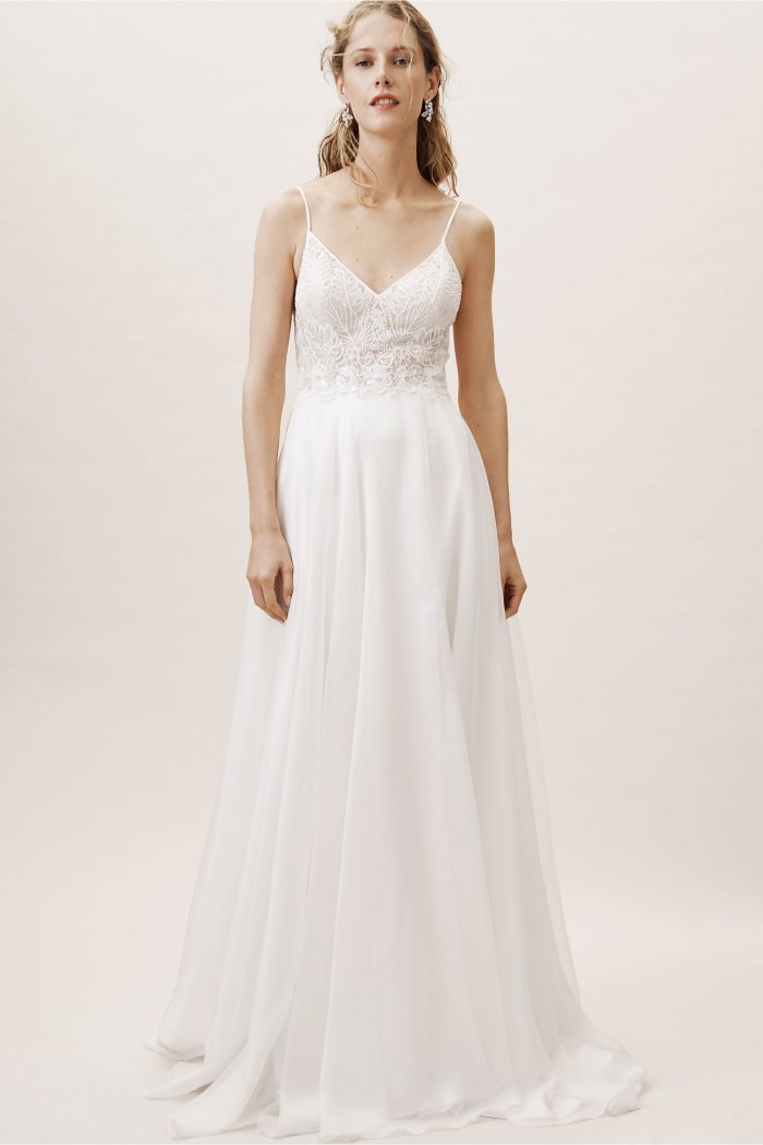 oh baby plunging lace trumpet gown