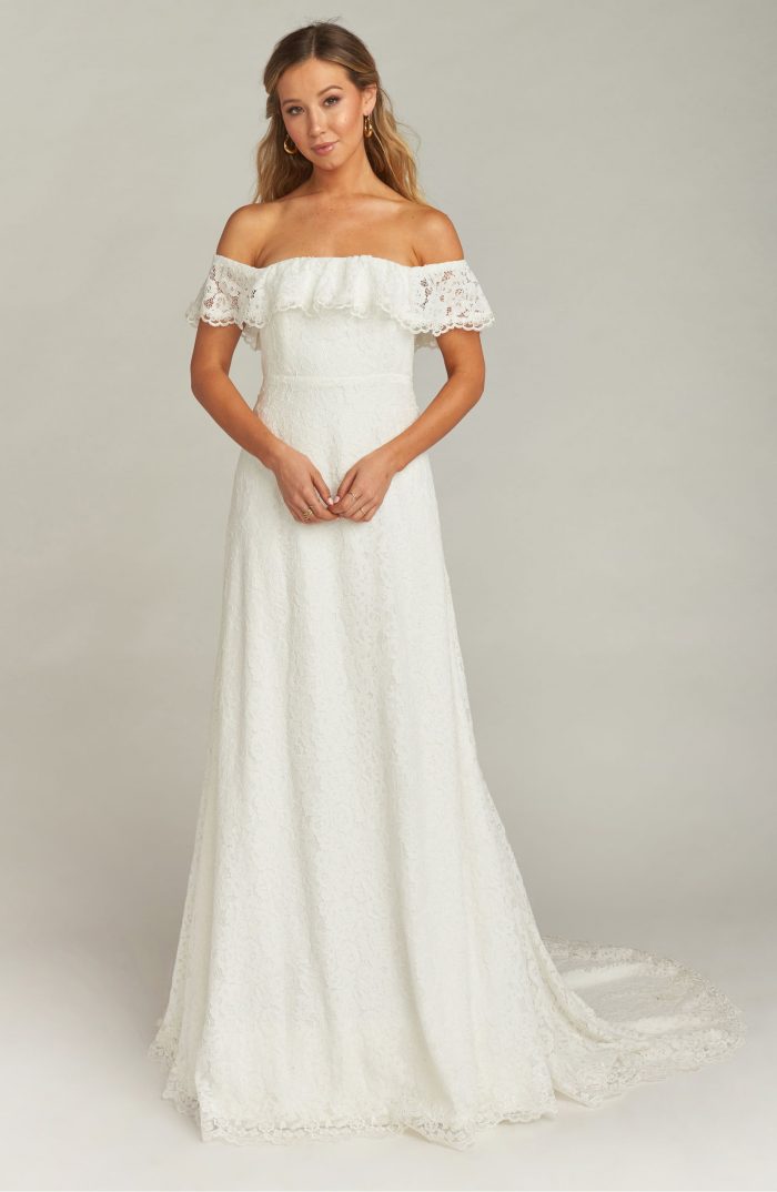 oh baby plunging lace trumpet gown