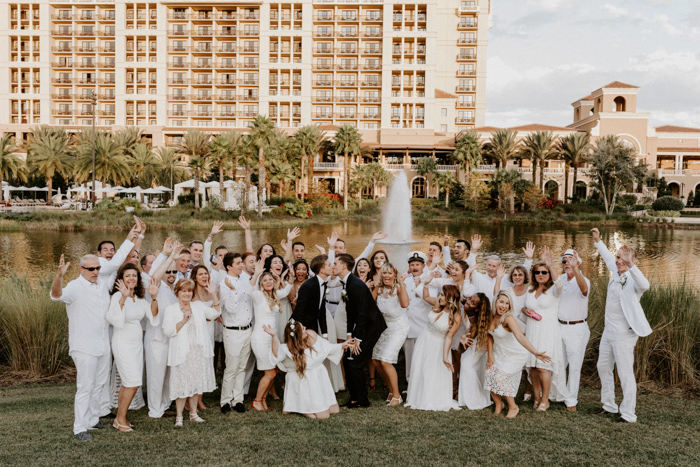 Guests wearing white outlet to a wedding