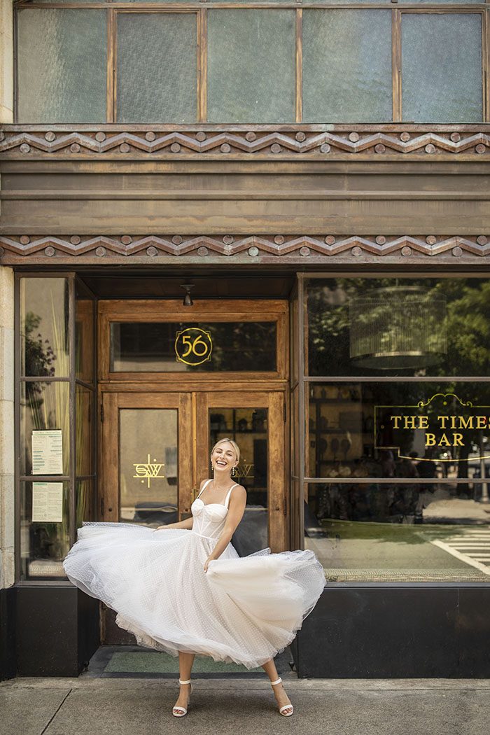 Bhldn tea outlet length wedding dress