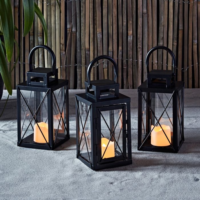Lights4fun, Inc. Set of Two Black Metal Battery Operated LED Indoor Outdoor  Garden & Patio Flameless Candle Lantern Lights