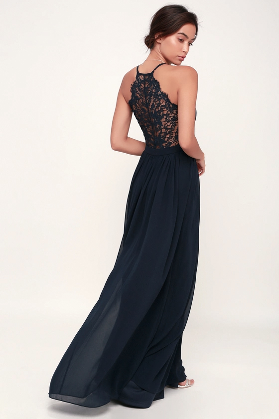 dance all evening navy blue lace maxi dress