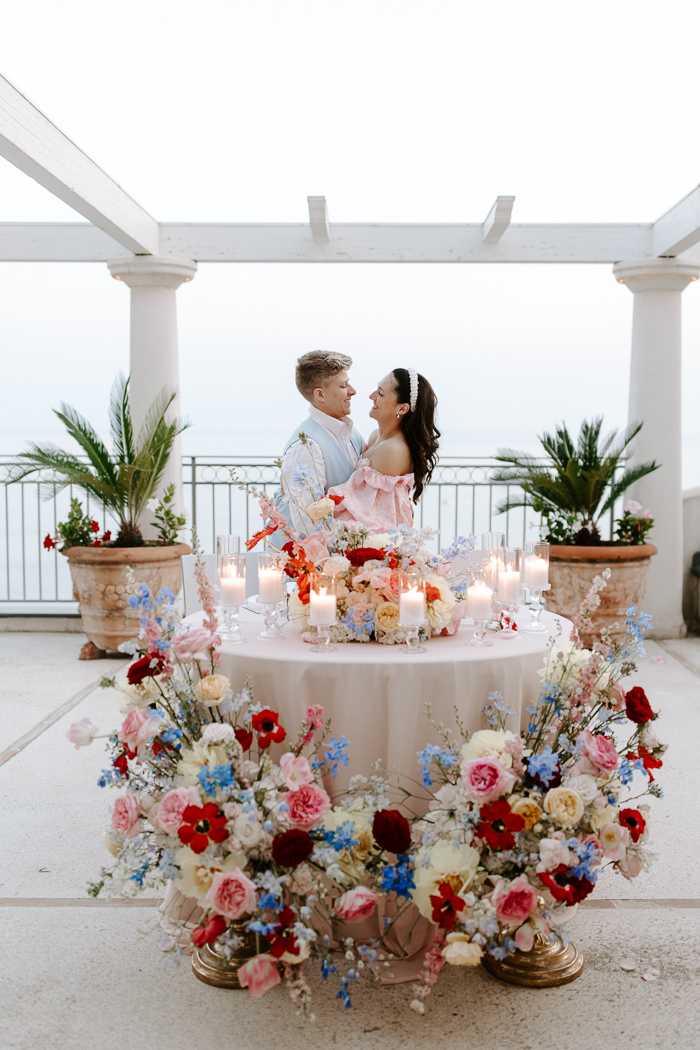 flower covered sweetheart table