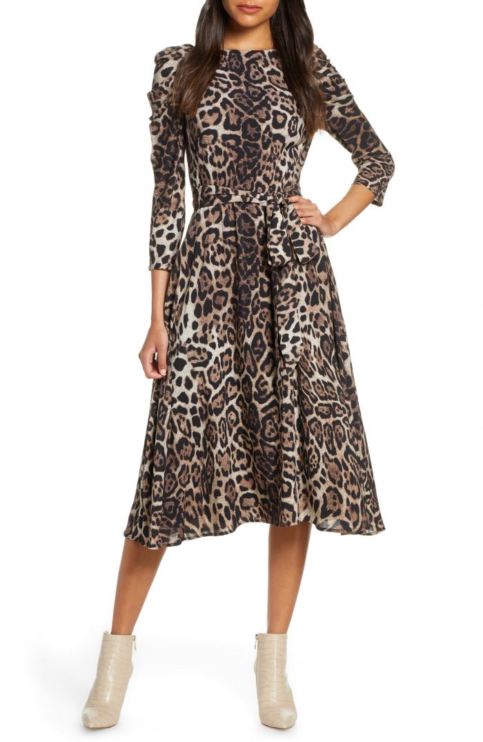 eliza leopard wrap dress