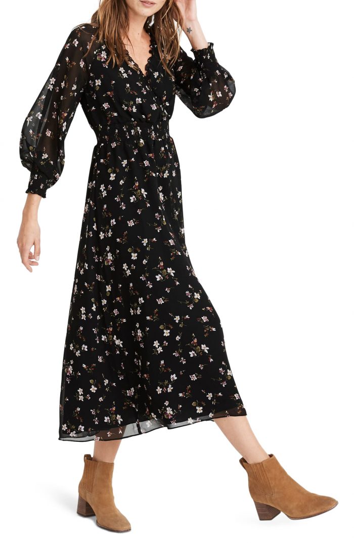 morgan long sleeve velvet faux wrap dress bardot