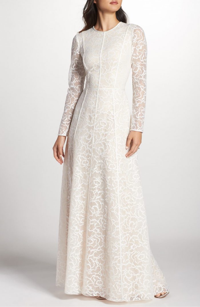 in dreams white long sleeve lace maxi dress