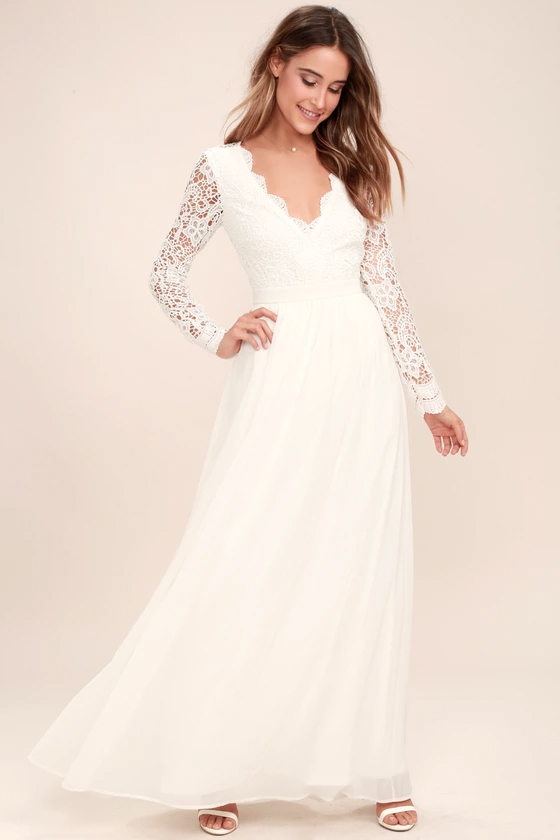 natural beauty white lace long sleeve maxi dress