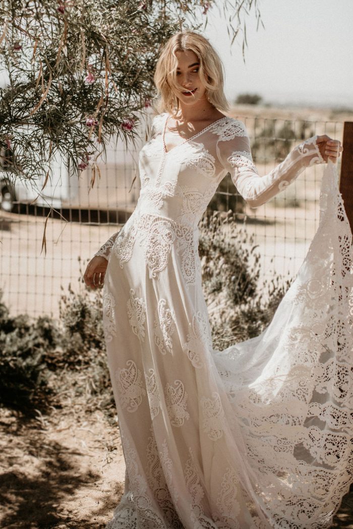 long white lace wedding dress