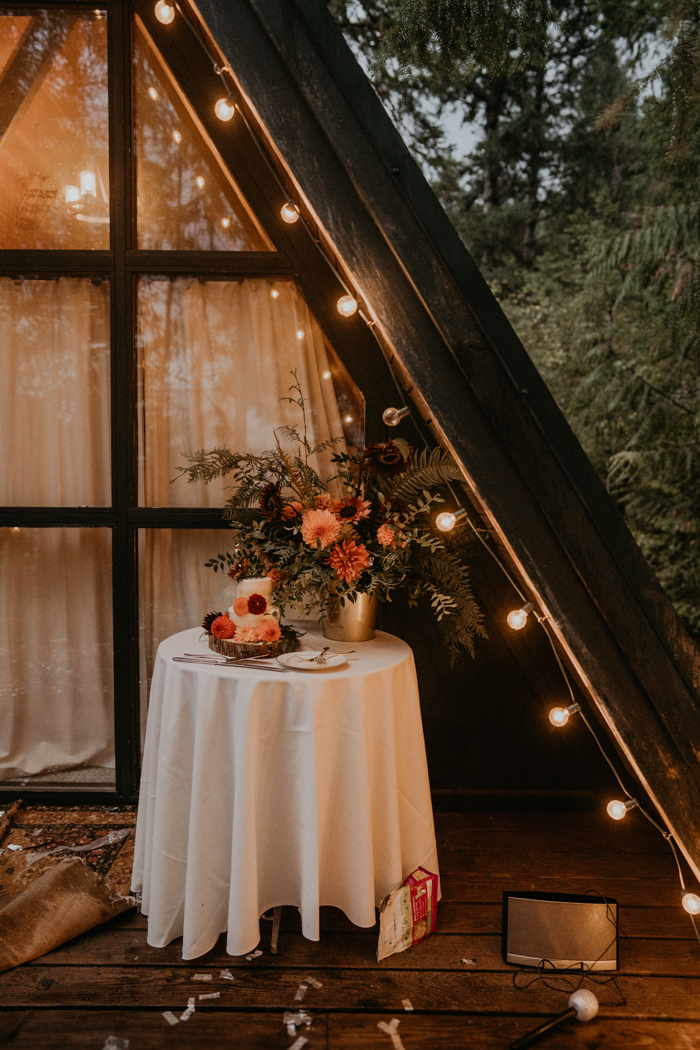 Burgundy and Gold PNW Wedding at Cozy River Cabin At Mount Rainier