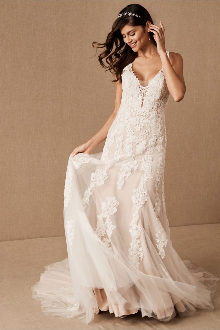 Bhldn cascading outlet lace gown