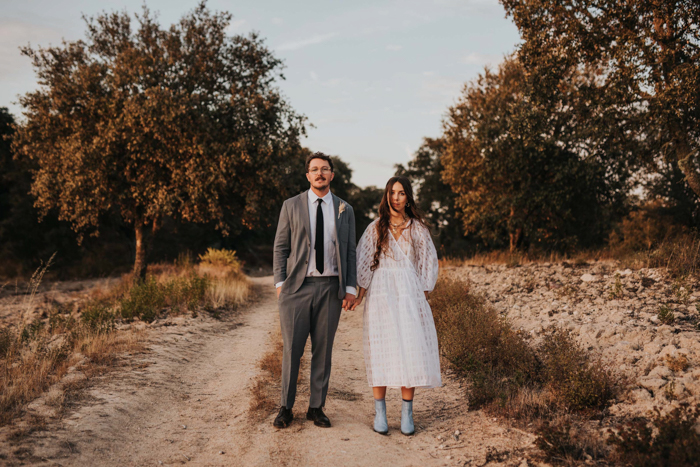 Couple enjoying hillside view, Chas de Egua, Portugal - Stock