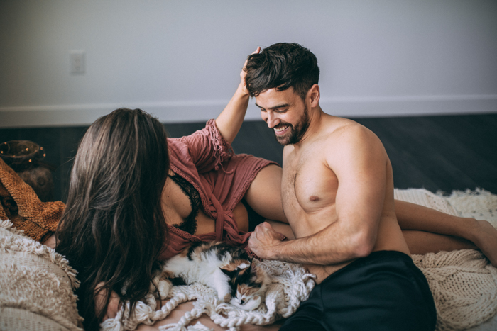 Steamy and Snuggly In-Home Couple Photo Shoot in Edmonton