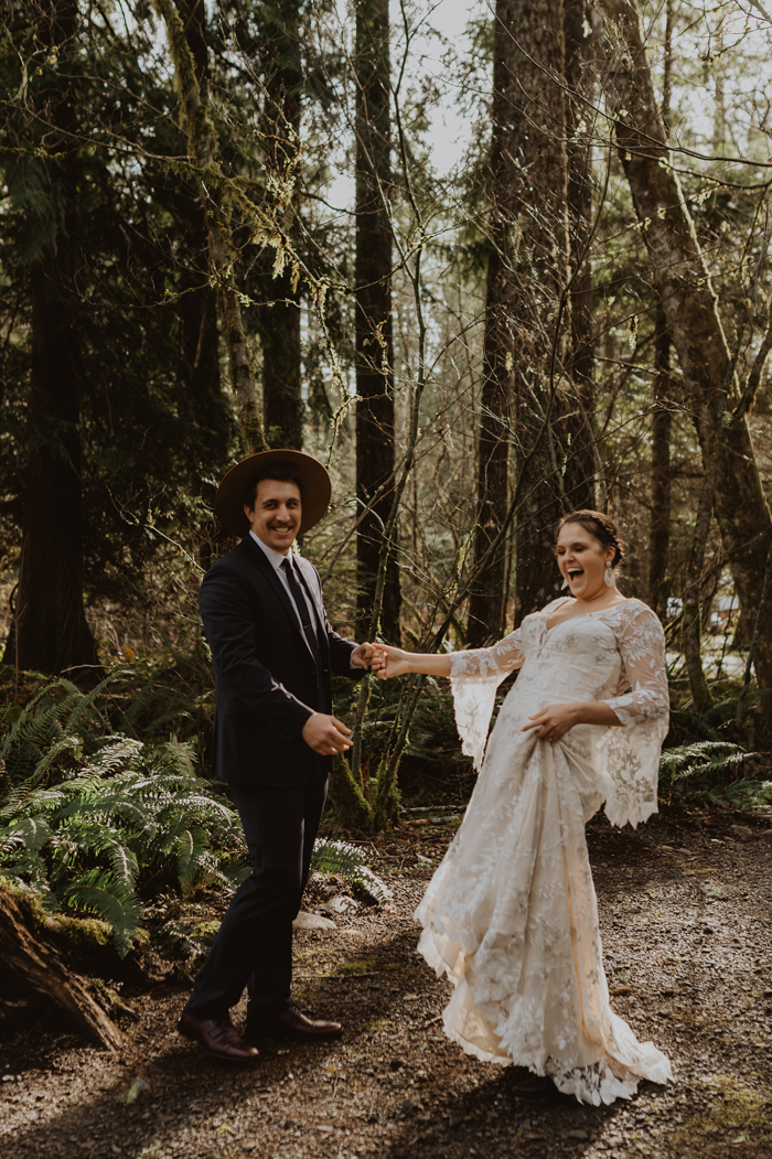 Earthy Cool A-Frame Cabin Elopement in the Woods | Junebug Weddings