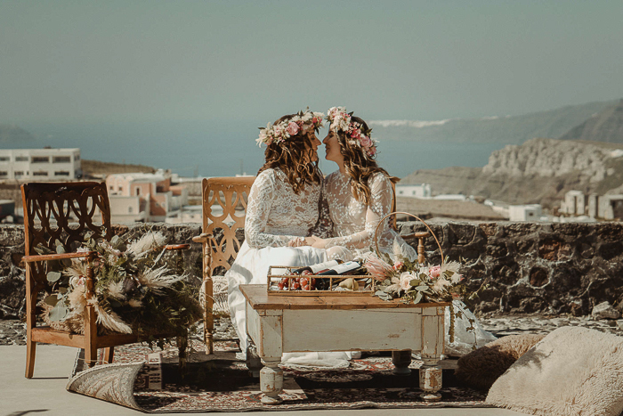 This Boho Chic Elopement in Santorini Will Give You All the Feels *