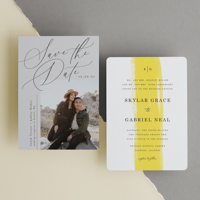 wedding invitations on a contrasting background
