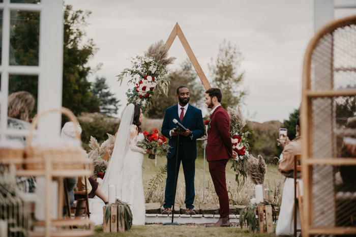 This Red And Sage Backyard Wedding Had A Special Fire Ceremony