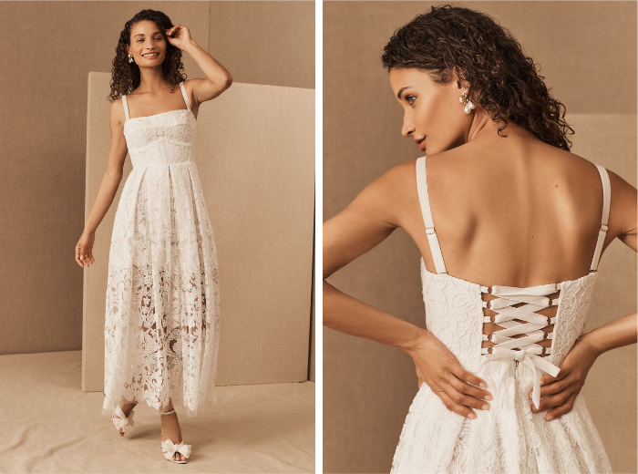 Ariana BHLDN Elopement dress front and back pose