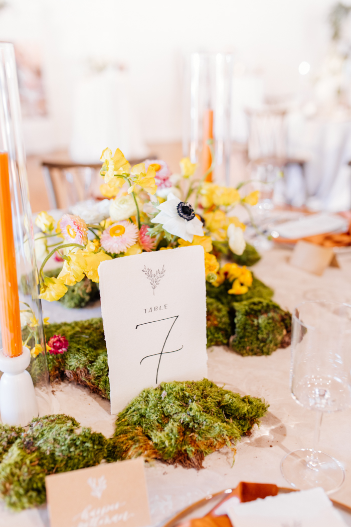 table seven placard with florals