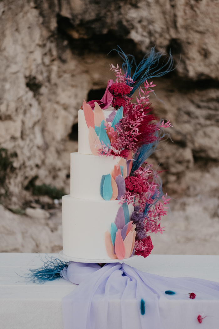 colorful wedding cake display