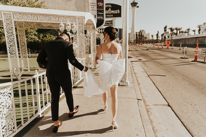 Edgy Las Vegas Elopement With A Pink Cadillac And Tattoos