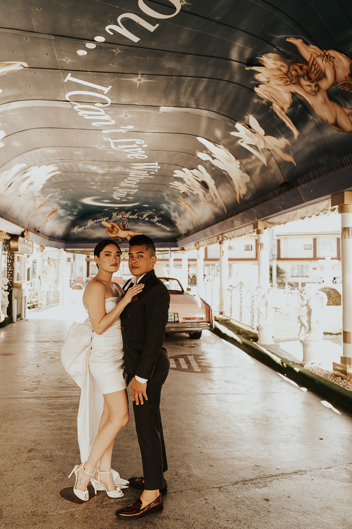 Edgy Las Vegas Elopement With A Pink Cadillac And Tattoos