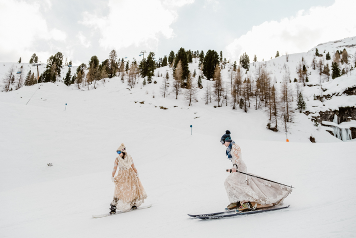 couple skiing in snow