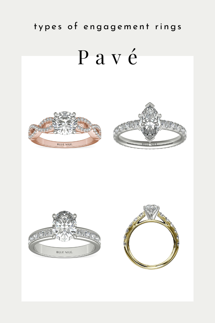 four different pave engagement rings