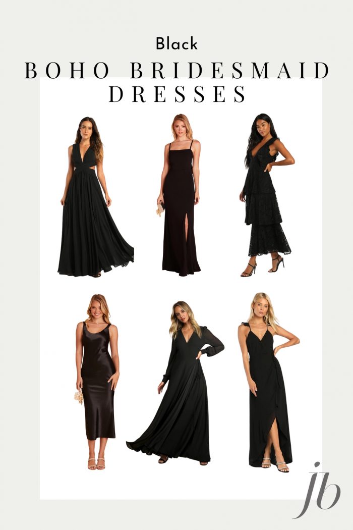 Black boho 2025 bridesmaid dresses